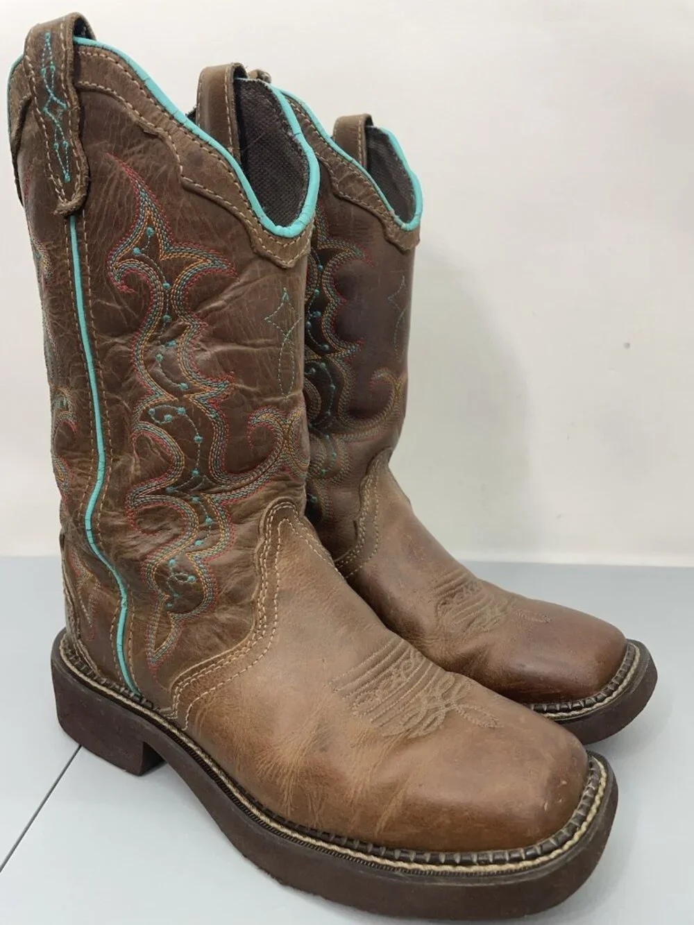 Justin Gypsy Raya Cowboy Boots Western Square Toe Distressed Brown Womens 7 - Picture 1 of 16